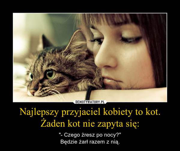 Najlepszy przyjaciel kobiety to kot. Żaden kot nie zapyta się: – "- Czego żresz po nocy?"Będzie żarł razem z nią. 