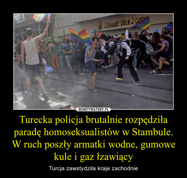Turecka policja brutalnie rozpędziła paradę homoseksualistów w Stambule. W ruch poszły armatki wodne, gumowe kule i gaz łzawiący