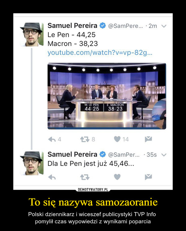 To się nazywa samozaoranie – Polski dziennikarz i wiceszef publicystyki TVP Info pomylił czas wypowiedzi z wynikami poparcia 