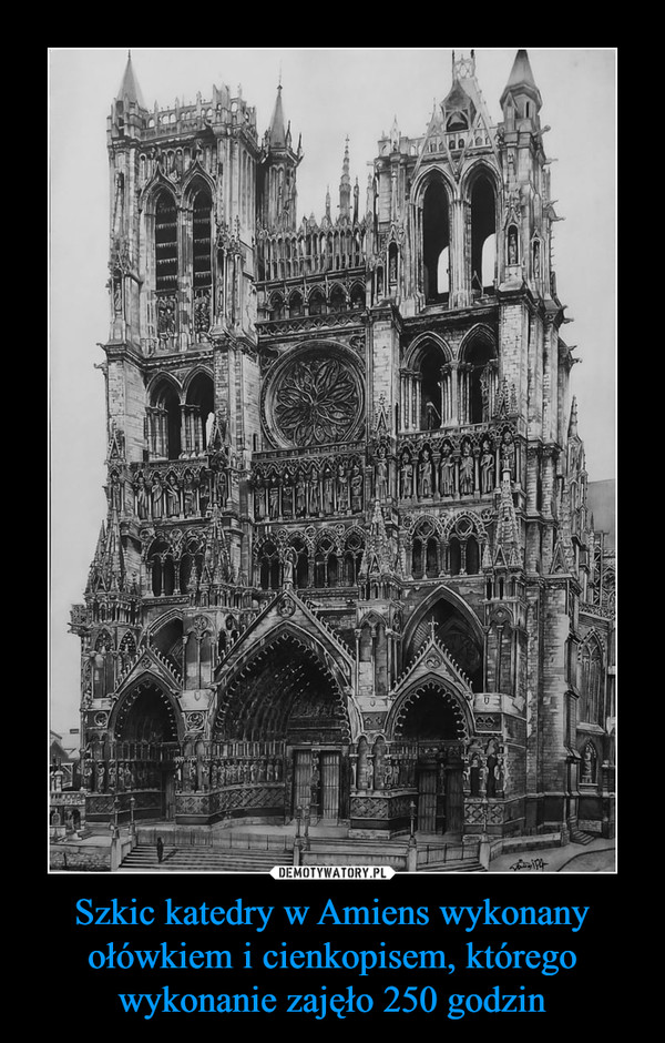 Szkic katedry w Amiens wykonany ołówkiem i cienkopisem, którego wykonanie zajęło 250 godzin –  