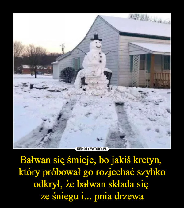 Bałwan się śmieje, bo jakiś kretyn, 
który próbował go rozjechać szybko odkrył, że bałwan składa się 
ze śniegu i... pnia drzewa