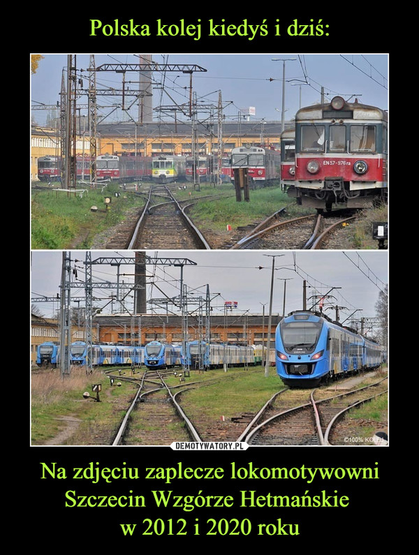 Na zdjęciu zaplecze lokomotywowni Szczecin Wzgórze Hetmańskie w 2012 i 2020 roku –  