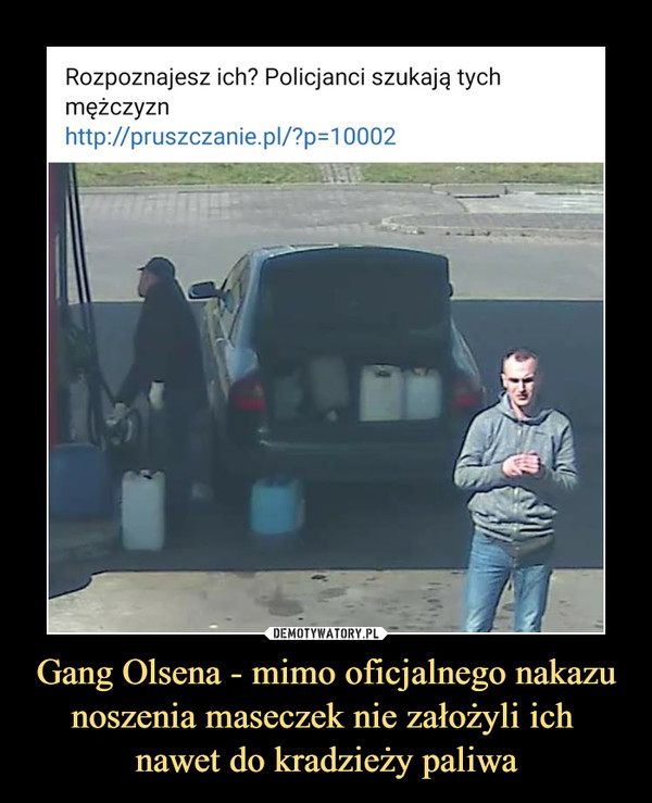 Gang Olsena - mimo oficjalnego nakazu noszenia maseczek nie założyli ich nawet do kradzieży paliwa –  