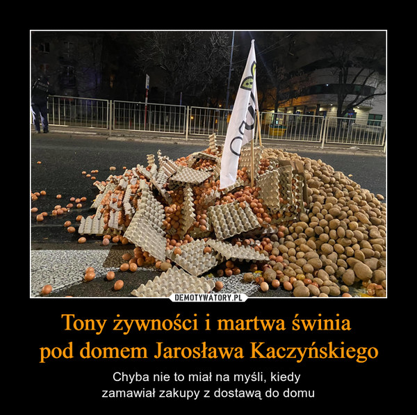 Tony żywności i martwa świnia 
pod domem Jarosława Kaczyńskiego