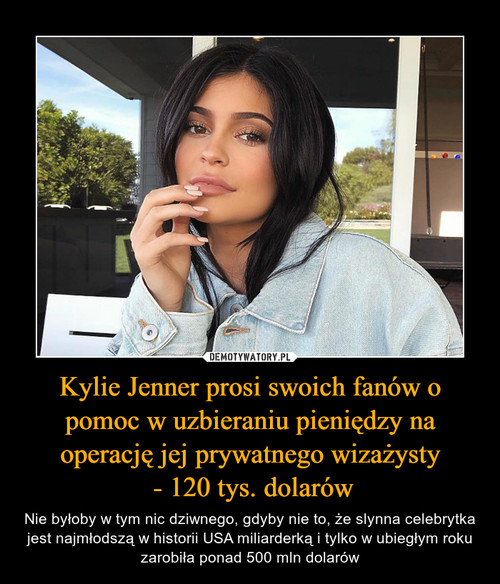 Kylie Jenner prosi swoich fanów o pomoc w uzbieraniu pieniędzy na operację jej prywatnego wizażysty
 - 120 tys. dolarów