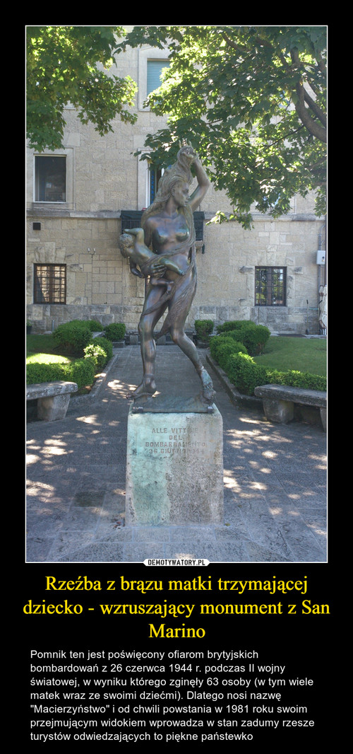 Rzeźba z brązu matki trzymającej dziecko - wzruszający monument z San Marino