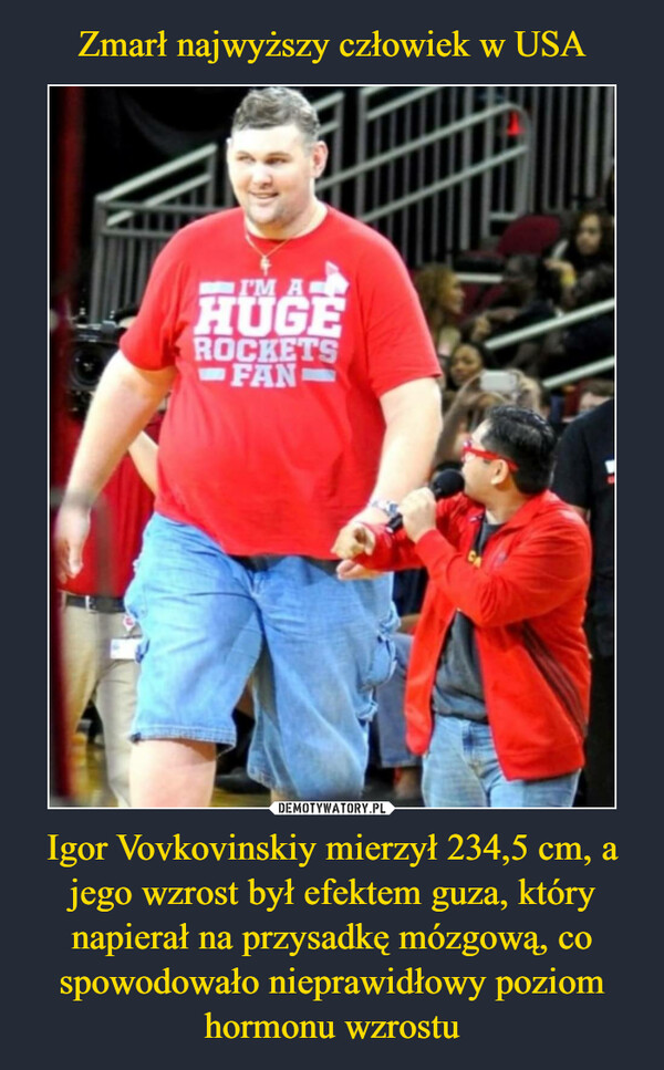 Igor Vovkovinskiy mierzył 234,5 cm, a jego wzrost był efektem guza, który napierał na przysadkę mózgową, co spowodowało nieprawidłowy poziom hormonu wzrostu –  