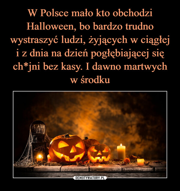 W Polsce mało kto obchodzi Halloween, bo bardzo trudno wystraszyć ludzi, żyjących w ciągłej i z dnia na dzień pogłębiającej się ch*jni bez kasy. I dawno martwych w środku