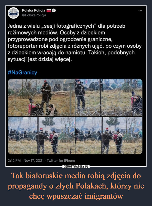 Tak białoruskie media robią zdjęcia do propagandy o złych Polakach, którzy nie chcę wpuszczać imigrantów