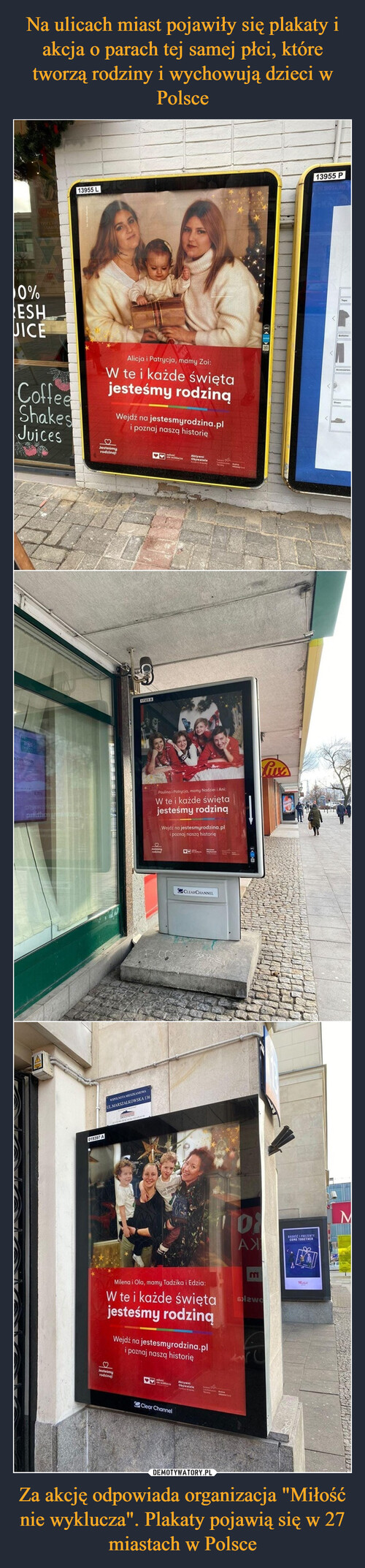Na ulicach miast pojawiły się plakaty i akcja o parach tej samej płci, które tworzą rodziny i wychowują dzieci w Polsce Za akcję odpowiada organizacja "Miłość nie wyklucza". Plakaty pojawią się w 27 miastach w Polsce