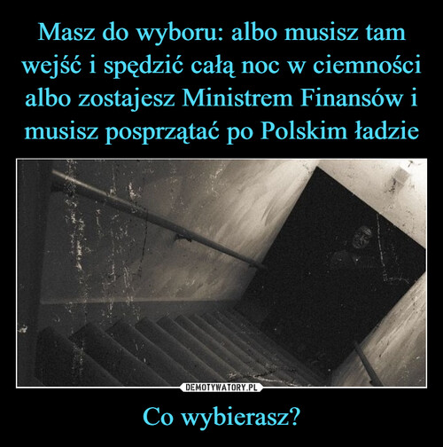Masz do wyboru: albo musisz tam wejść i spędzić całą noc w ciemności albo zostajesz Ministrem Finansów i musisz posprzątać po Polskim ładzie Co wybierasz?