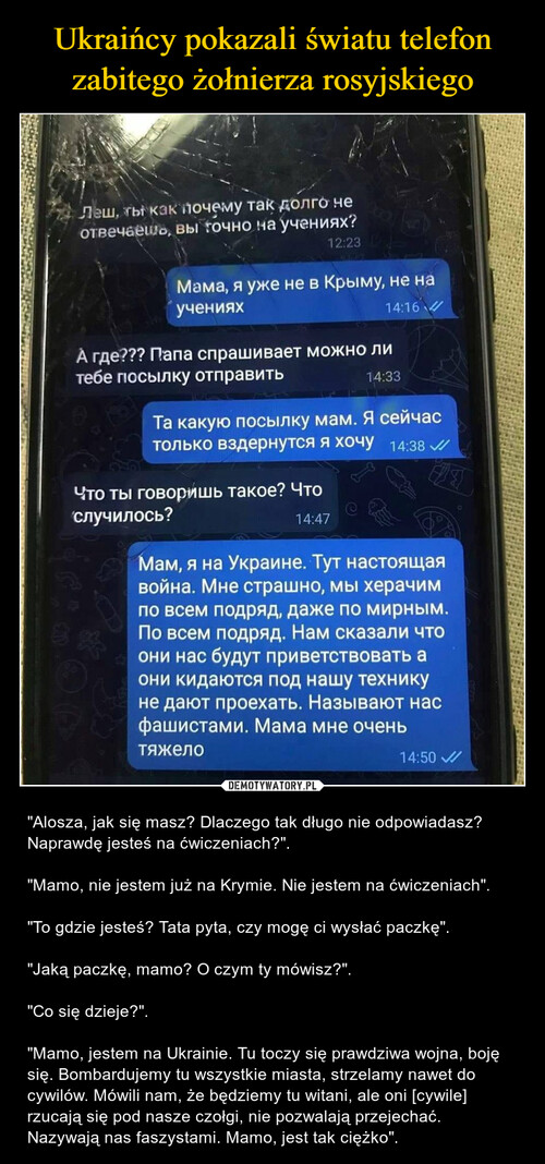 Ukraińcy pokazali światu telefon zabitego żołnierza rosyjskiego