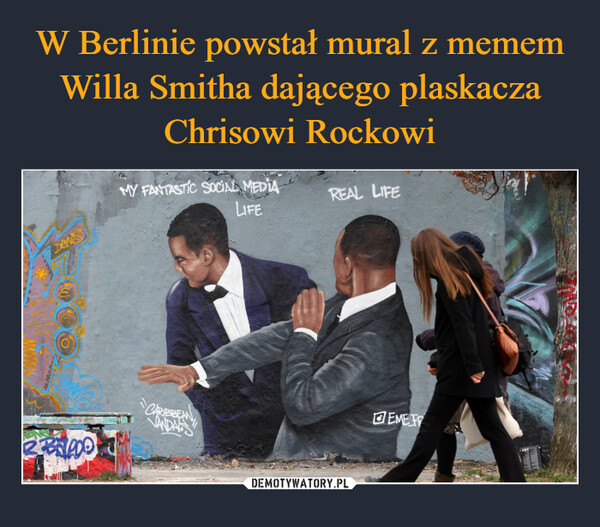 W Berlinie powstał mural z memem Willa Smitha dającego plaskacza Chrisowi Rockowi