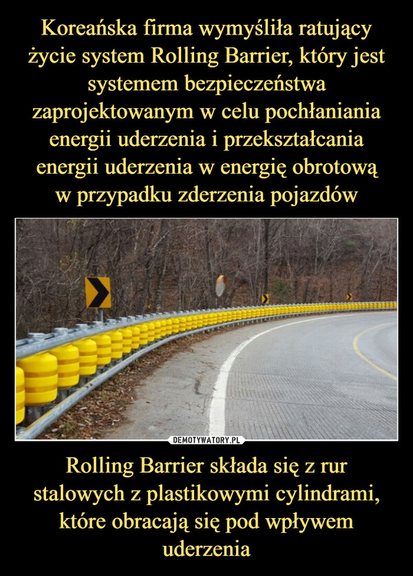 Rolling Barrier składa się z rur stalowych z plastikowymi cylindrami, które obracają się pod wpływem uderzenia –  