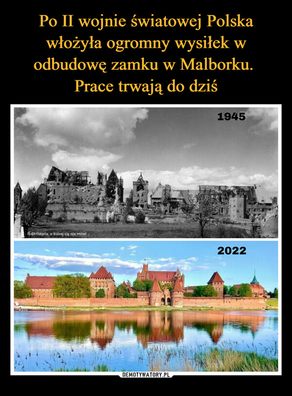 Po II wojnie światowej Polska włożyła ogromny wysiłek w odbudowę zamku w Malborku. 
Prace trwają do dziś