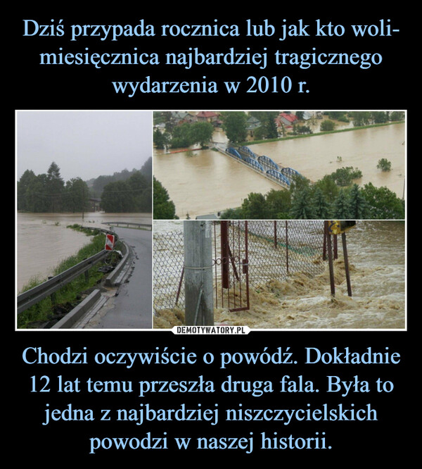 Chodzi oczywiście o powódź. Dokładnie 12 lat temu przeszła druga fala. Była to jedna z najbardziej niszczycielskich powodzi w naszej historii. –  