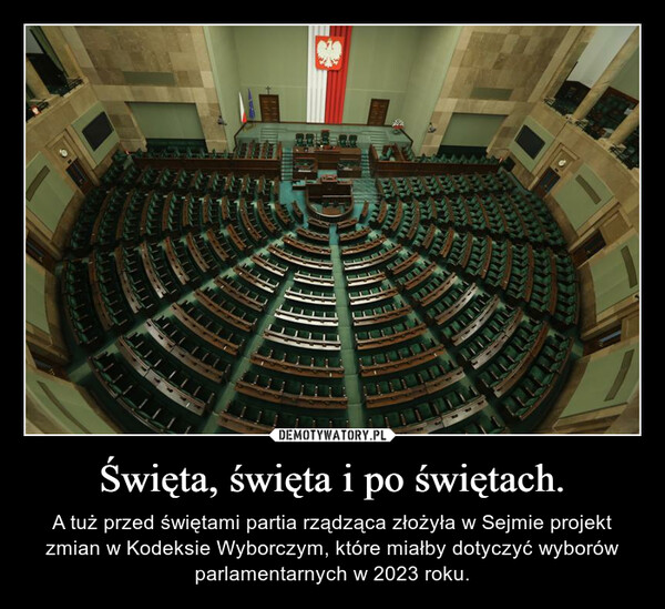 Święta, święta i po świętach. – A tuż przed świętami partia rządząca złożyła w Sejmie projekt zmian w Kodeksie Wyborczym, które miałby dotyczyć wyborów parlamentarnych w 2023 roku. 
