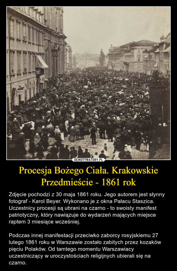 Procesja Bożego Ciała. Krakowskie Przedmieście - 1861 rok
