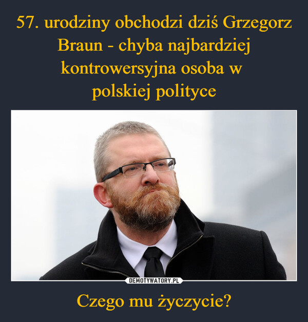 57. urodziny obchodzi dziś Grzegorz Braun - chyba najbardziej kontrowersyjna osoba w 
polskiej polityce Czego mu życzycie?