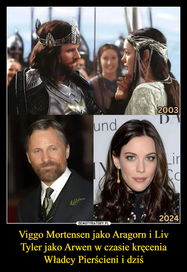 Viggo Mortensen jako Aragorn i Liv Tyler jako Arwen w czasie kręcenia Władcy Pierścieni i dziś –  und2003DALinCo2024